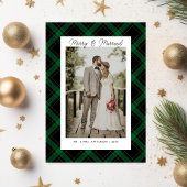 Merry & Married Tartan Plaid Kerstfoto Feestdagenkaart