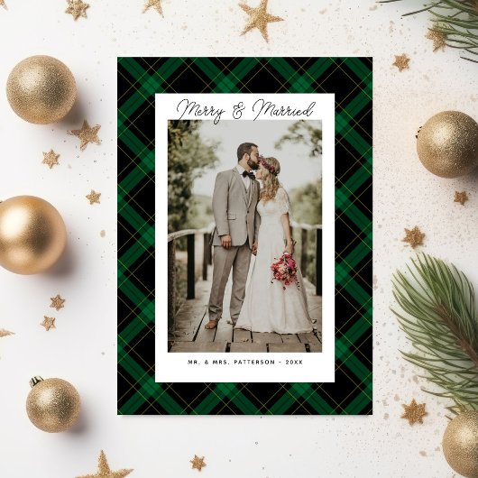 Merry & Married Tartan Plaid Kerstfoto Feestdagenkaart