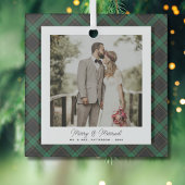 Merry & Married Tartan Plaid Pas getrouwd Foto Aan Glas Ornament