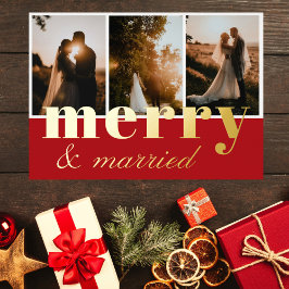 Merry & Married Three Fotocollage Rood Wit Folie Feestdagenkaart