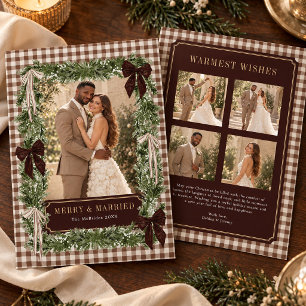 Merry & Married: Vintage Bruin Ivoor Gingham Foto Kaart