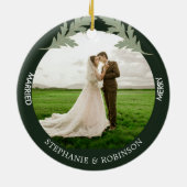 Merry Married Waterverf Foto Green Keramisch Ornament (Achterkant)