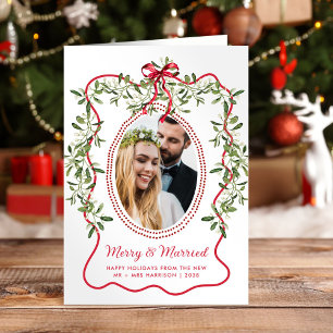 Merry Married Wavy Lijst Passen getrouwd Kerstfoto Feestdagen Kaart