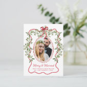 Merry Married Wavy Lijst Passen getrouwd Kerstfoto Feestdagenkaart (Staand voorkant)