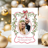 Merry Married Wavy Lijst Passen getrouwd Kerstfoto Feestdagenkaart