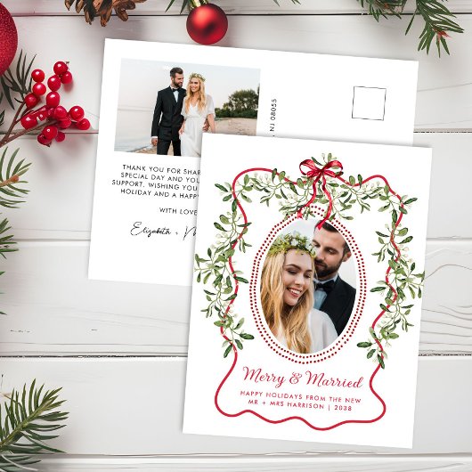 Merry Married Wavy Lijst Passen getrouwd Kerstfoto Feestdagenkaart