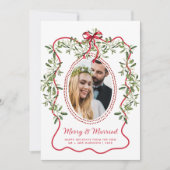 Merry Married Wavy Lijst Passen getrouwd Kerstfoto Feestdagenkaart (Voorkant)