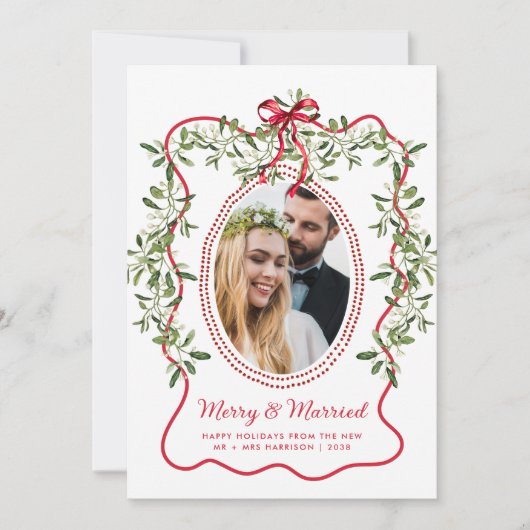 Merry Married Wavy Lijst Passen getrouwd Kerstfoto Feestdagenkaart (Voorkant)