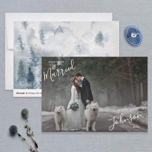 Merry & Married White Script Foto met Kerstmis Kaa Feestdagenkaart