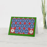 Merry Mazel Tov Chrismukkah Ornaments Bagels Feestdagen Kaart<br><div class="desc">Merry Mazel Tov,  Chrismukkah wenskaart met siervoorwerpen en bagels met roomkaas die uit rode gingham linten hangt. Kunst,  afbeelding en vers copyright © Shoaff Ballanger Studios,  2022.</div>