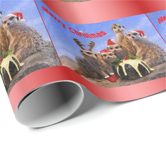 Merry Meerkats Wrapping Paper - Kerstmis Cadeaupapier (Rol Hoek)