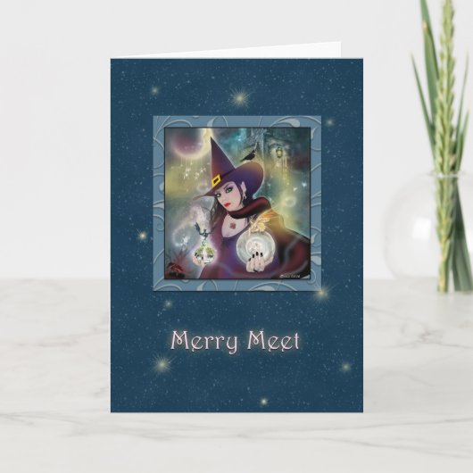 Merry Meet - Witch Blue Sparkle blank Feestdagen Kaart (Voorkant)