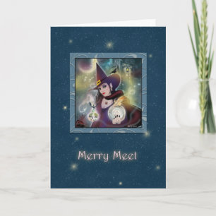 Merry Meet - Witch Blue Sparkle blank Feestdagen Kaart