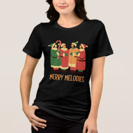Merry Melodies Kerstliedjeszangers Ontwerp Tri-Blend Shirt