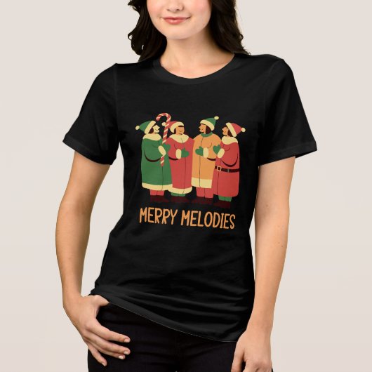 Merry Melodies Kerstliedjeszangers Ontwerp Tri-Blend Shirt (Voorkant)