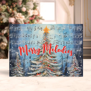 Merry Melodies Watercolor Muzikale Kerstbomen Feestdagen Kaart
