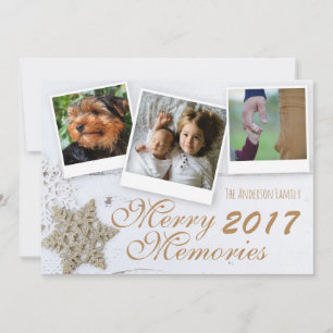 Merry Memories 3 Familie Foto Rustic Snowflakes Feestdagenkaart