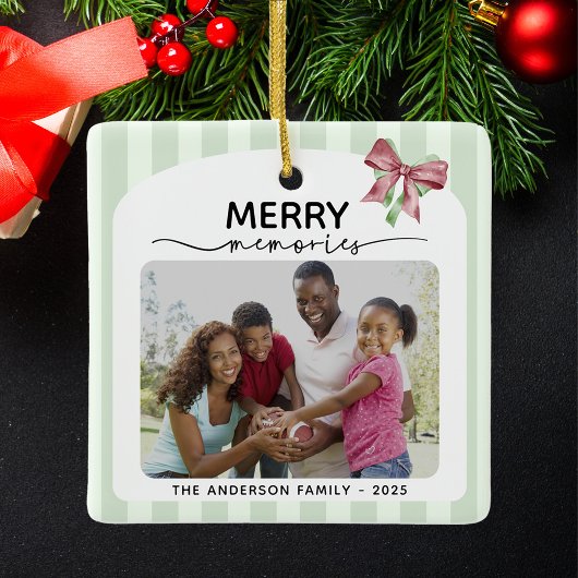 Merry Memories Photo Christmas Bow Ornament