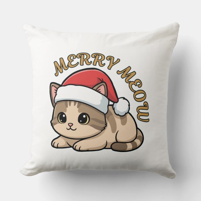 Merry Meow – Festive Cat Christmas Throw Pillow Kussen (Voorkant)
