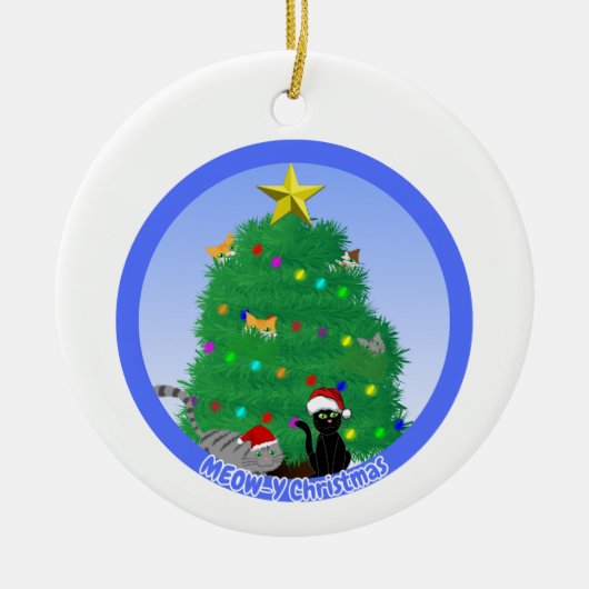 Merry Meow-kerstmis Keramisch Ornament (Voorkant)