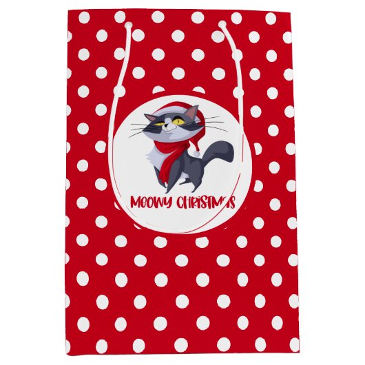 Merry Meowy kerstkat Gift-tas Medium Cadeauzakje (Voorkant)