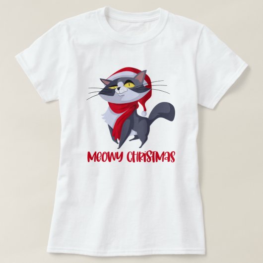 Merry Meowy kerstkat T-Shirt (Design voorkant)
