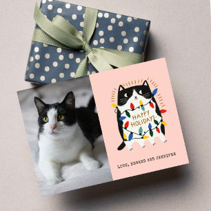 Merry Meowy Kerstlichten Aangepaste Foto Kerstmis Kaart