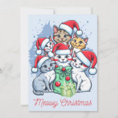 Merry Meowy Kerstman Katten met Cadeaus Feestdagenkaart (Voorkant)