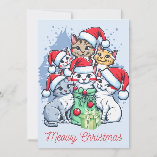 Merry Meowy Kerstman Katten met Cadeaus Feestdagenkaart (Voorkant)