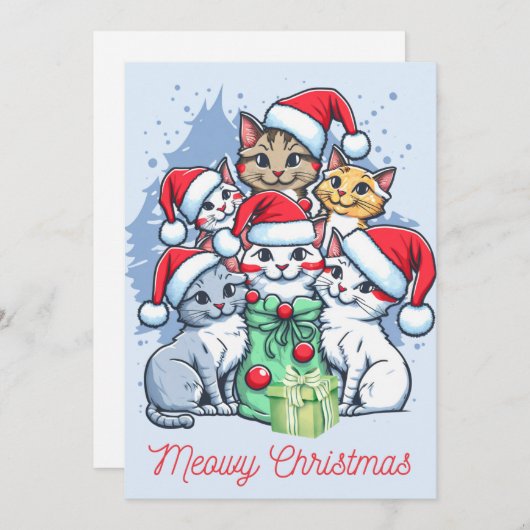 Merry Meowy Kerstman Katten met Cadeaus Feestdagenkaart (Voorkant / Achterkant)