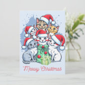 Merry Meowy Kerstman Katten met Cadeaus Feestdagenkaart (Staand voorkant)