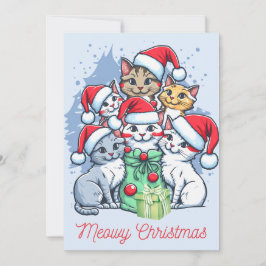 Merry Meowy Kerstman Katten met Cadeaus Feestdagenkaart