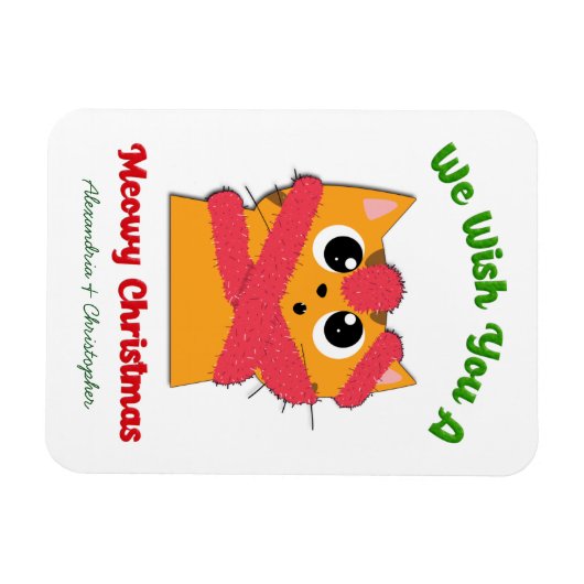 Merry Meowy kerstpas Cat Holiday Personaliseren Magneet (Horizontaal)