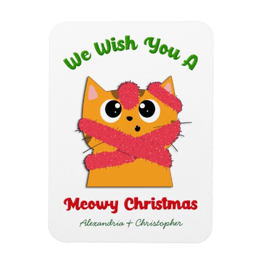 Merry Meowy kerstpas Cat Holiday Personaliseren Magneet (Verticaal)