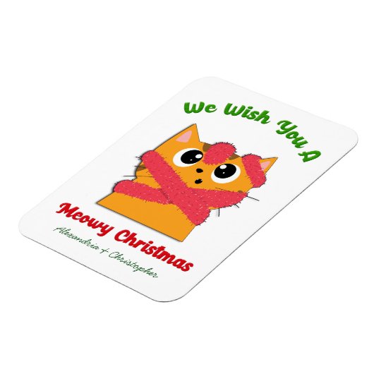 Merry Meowy kerstpas Cat Holiday Personaliseren Magneet (Linkerzijde)