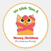 Merry Meowy kerstpas Cat Holiday Personaliseren Ronde Sticker (Voorkant)