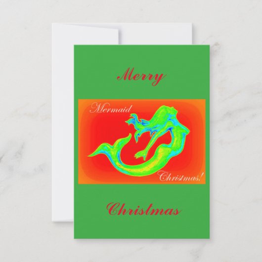 Merry Mermaid Kerst rood/groen Kaart (Voorkant)