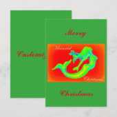 Merry Mermaid Kerst rood/groen Kaart (Voorkant / Achterkant)