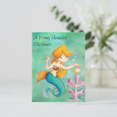 Merry Mermaid Kerstmis Feestdagenkaart (Staand voorkant)