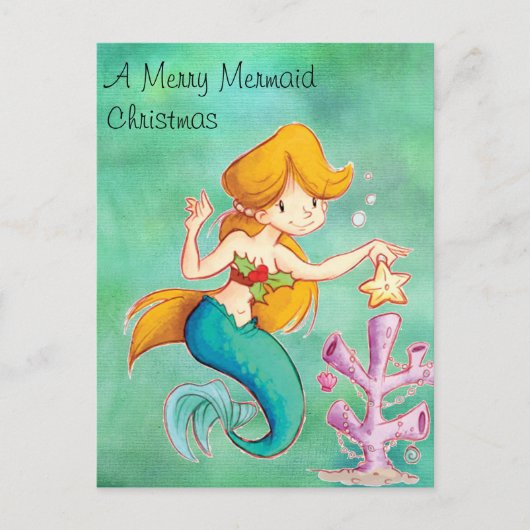 Merry Mermaid Kerstmis Feestdagenkaart (Voorkant)