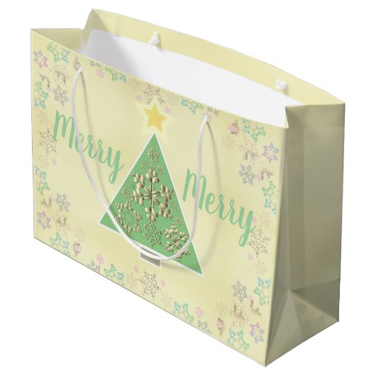 "Merry Merry" kerstboom en sneeuwvlokken Groot Cadeauzakje (Achterkant Gekanteld)