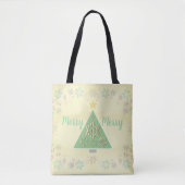 "Merry Merry" kerstboom en sneeuwvlokken Tote Bag (Voorkant)