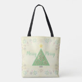 "Merry Merry" kerstboom en sneeuwvlokken Tote Bag (Achterkant)