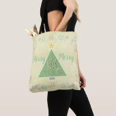 "Merry Merry" kerstboom en sneeuwvlokken Tote Bag (Dichtbij)