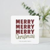 Merry Merry Merry Christmas Custom Feestdagenkaart (Staand voorkant)