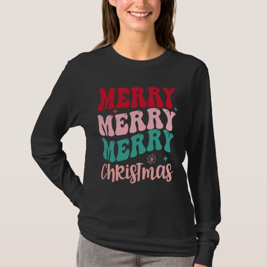 Merry Merry Merry Christmas Retro T-shirt (Voorkant)