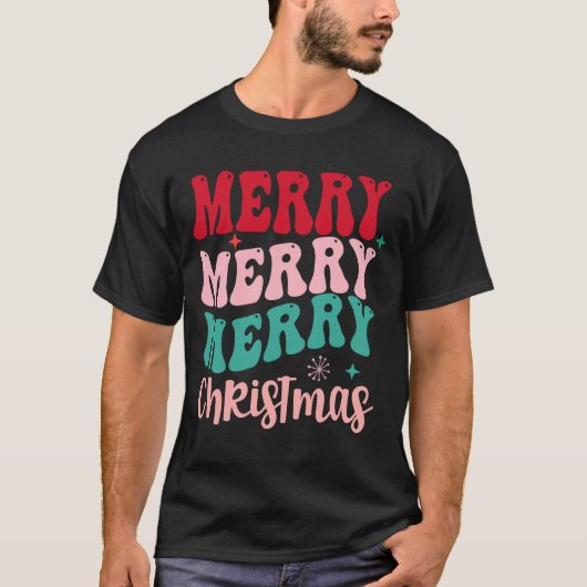 Merry Merry Merry Christmas Retro T-shirt (Voorkant)
