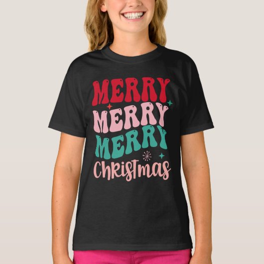 Merry Merry Merry Christmas Retro T-shirt (Voorkant)