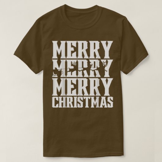 Merry Merry Merry kerst Santas Sleigh & Flying T-shirt (Design voorkant)