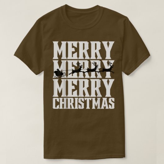 Merry Merry Merry kerst Santas Sleigh & Flying T-shirt (Design voorkant)